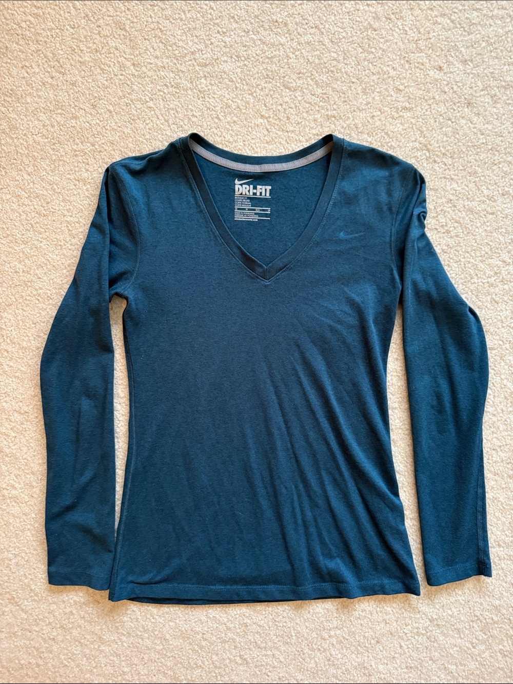 Nike Women's Long Sleeve V-Neck Top - Teal Blue